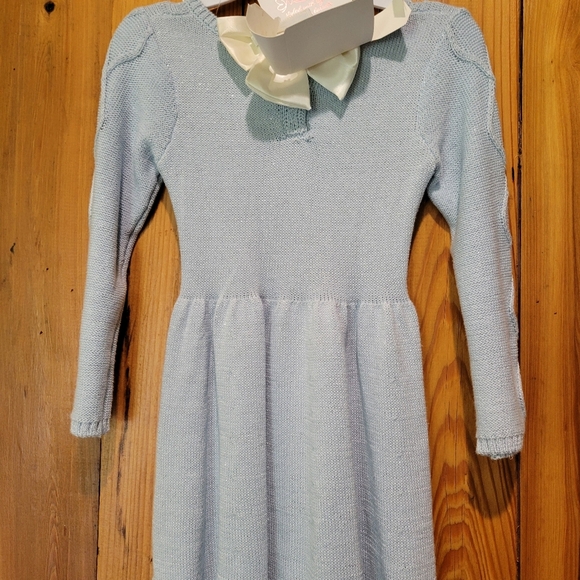 Elegant Blue Knit Kids Dress - Picture 5 of 7